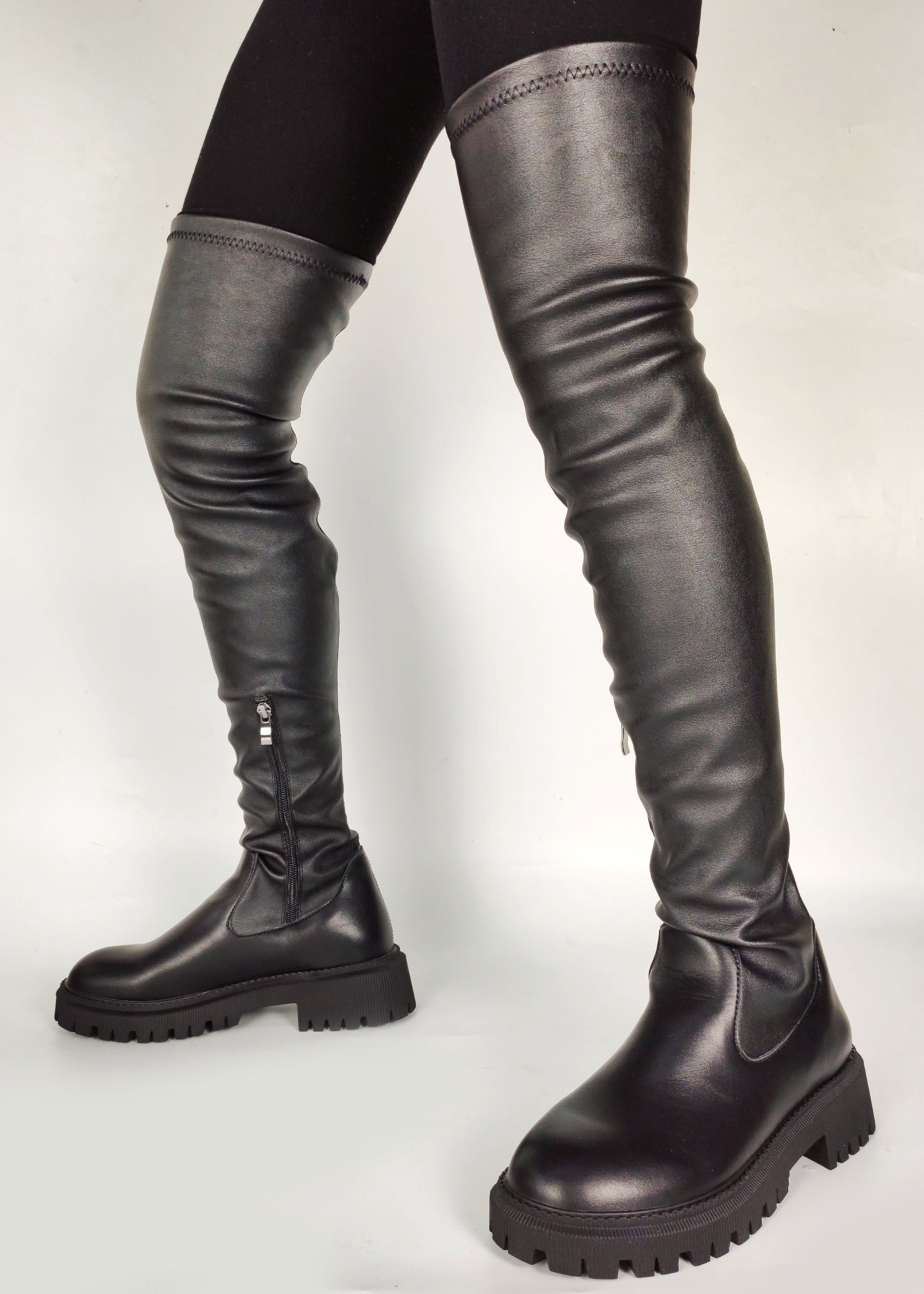LEATHER OVER-KNEE BOOTS WITH TRACK SOLES