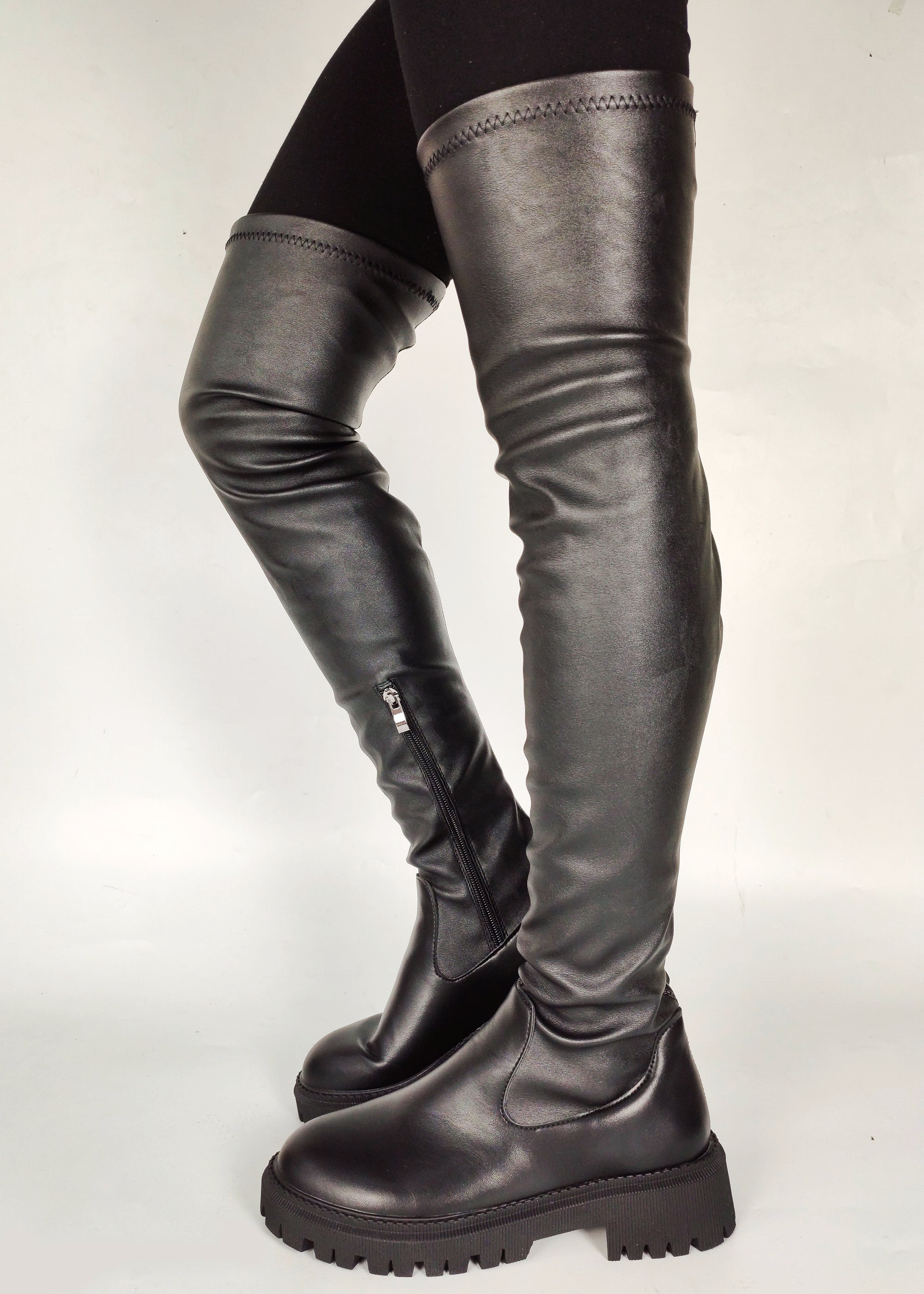 LEATHER OVER-KNEE BOOTS WITH TRACK SOLES