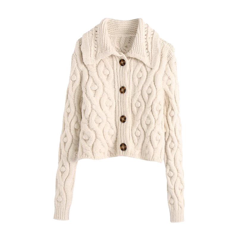 POMPOMS CROPPED KNITTED CARDIGAN