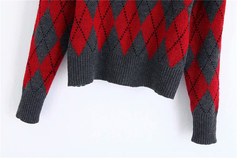ARGYLE SWEATER WITH RUFFLES
