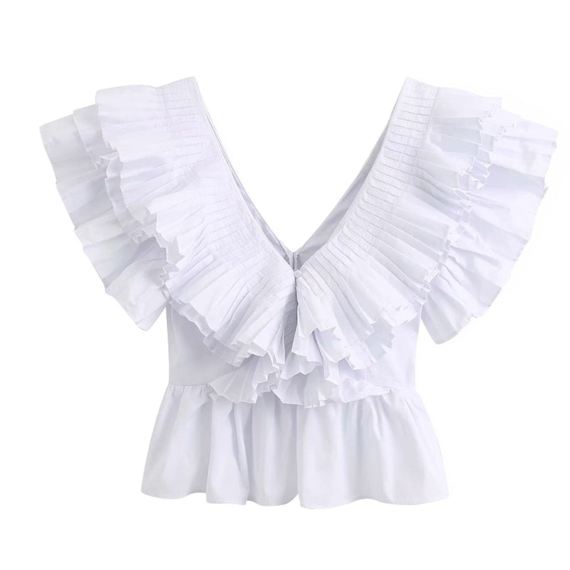 RUFFLED PLATTED BLOUSE