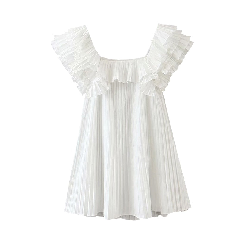 PLEATED DRESS WITH RUFFLES
