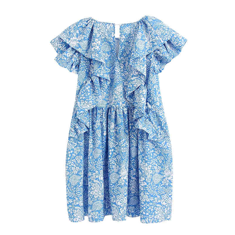 PRINTED DRESS WITH FRILLS