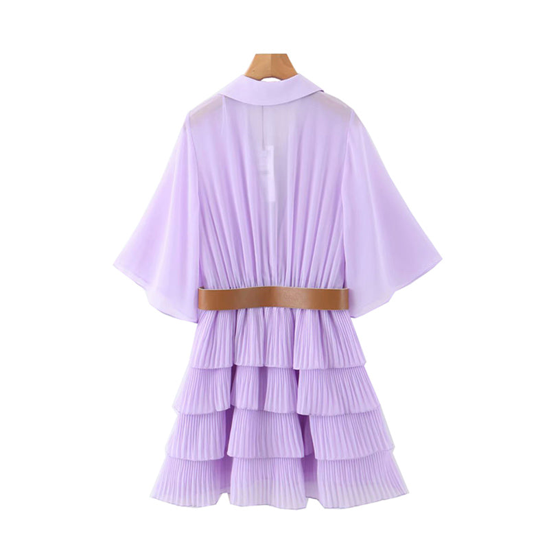PLEATED DRESS WITH BELT