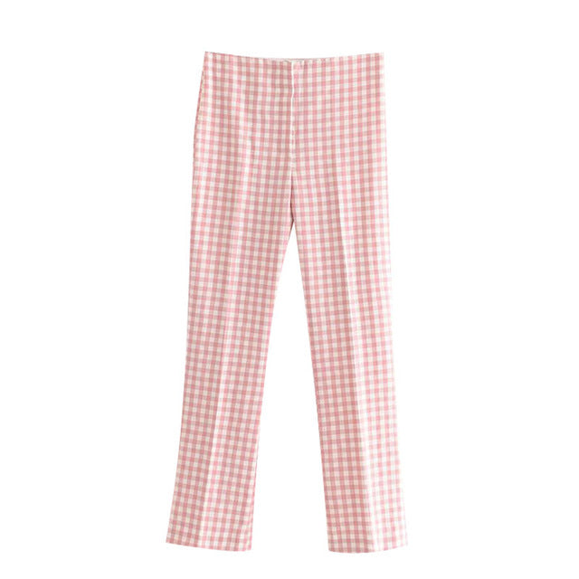 FLARED GINGHAM TROUSERS