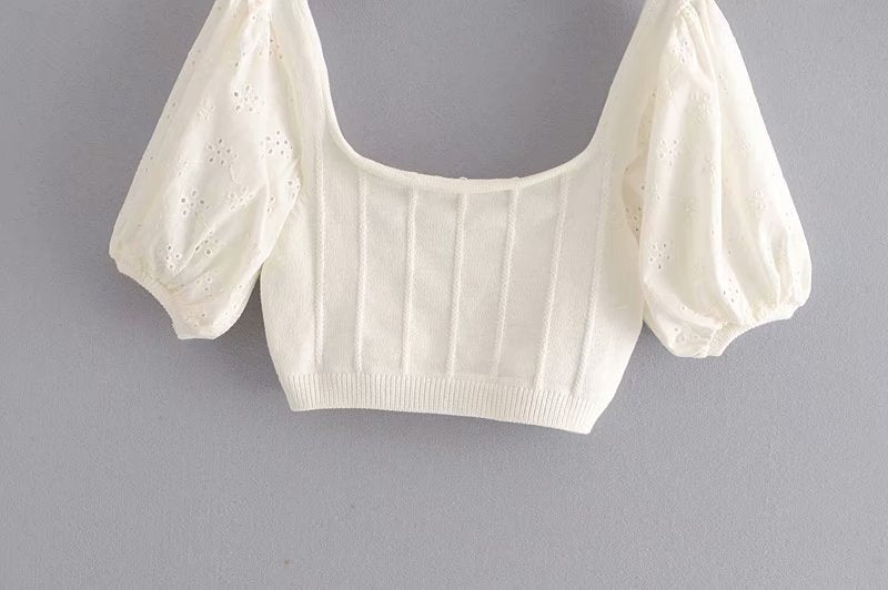 HOLLOW EMBROIDERED CROP TOP