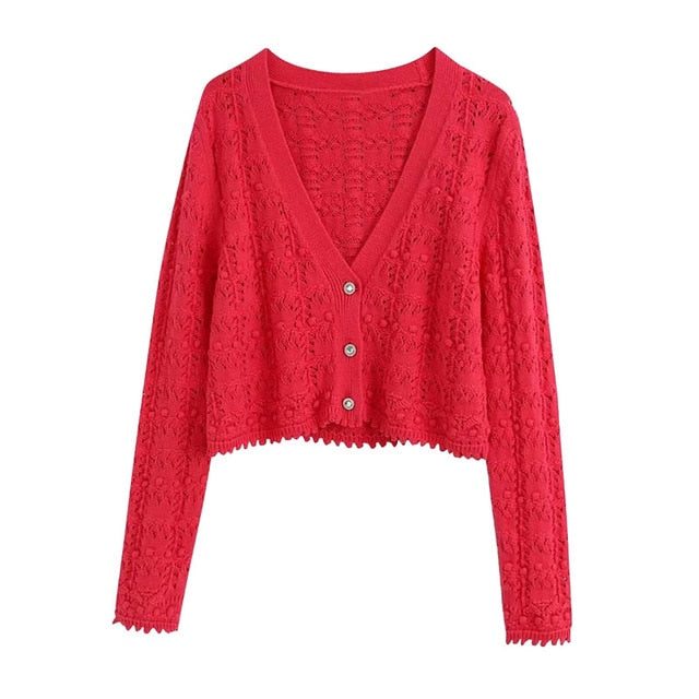 CROPPED POINTELLE CARDIGAN