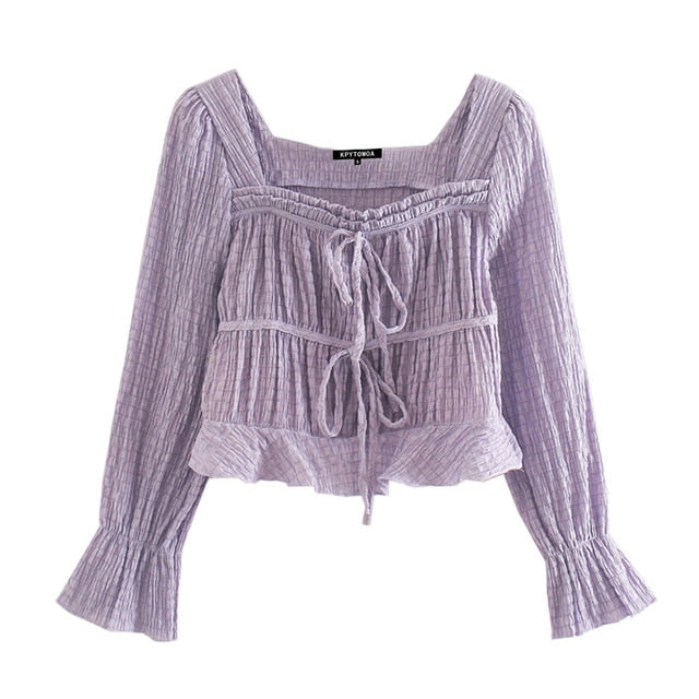 LACE-UP RUFFLED TOP
