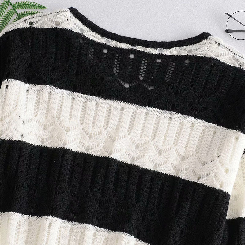 HOLLOW OUT STRIPED KNITTED SWEATER