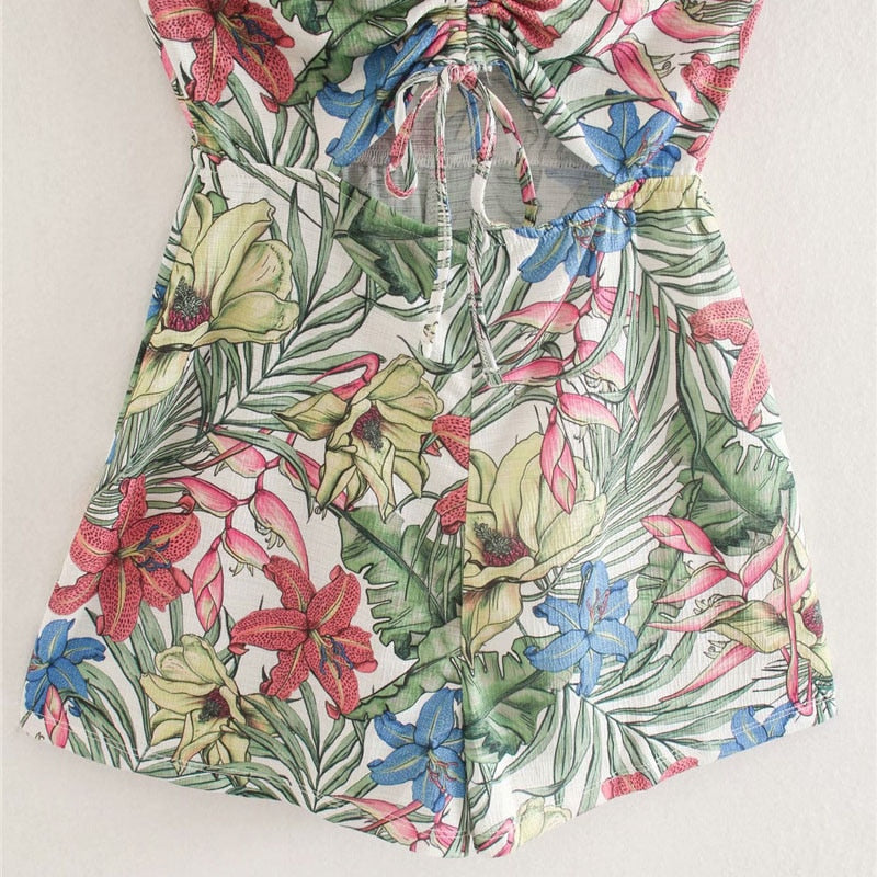 FLORAL PRINT HOLLOW OUT PLAYSUITS