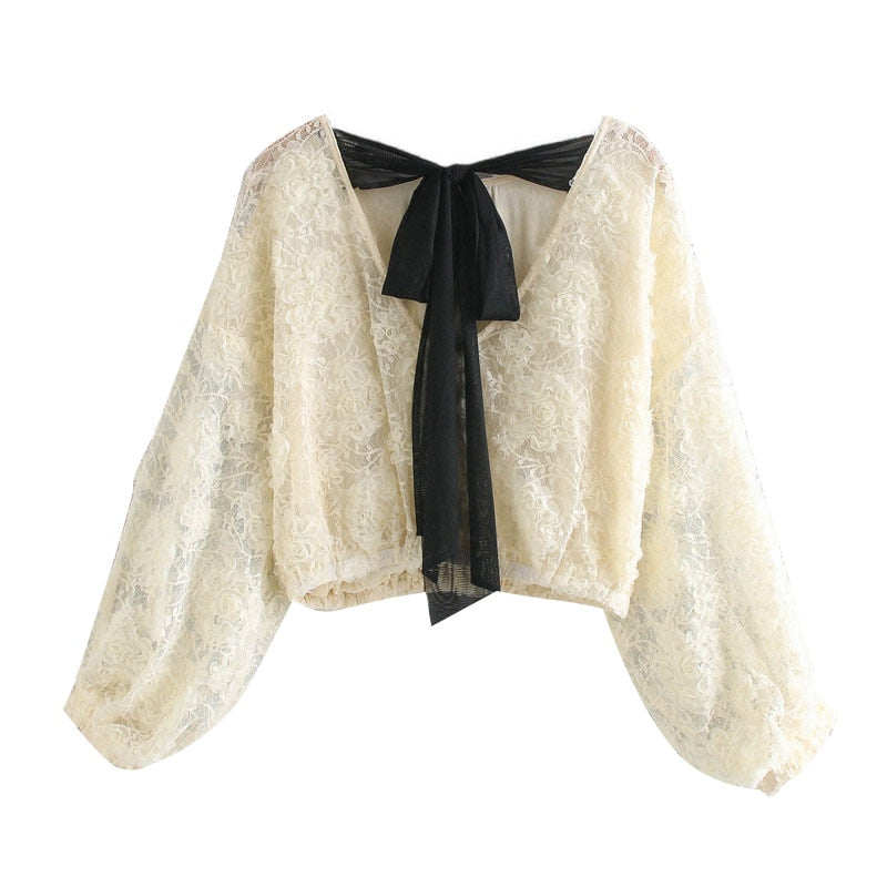 ORGANZA LACE CROPPED BLOUSE
