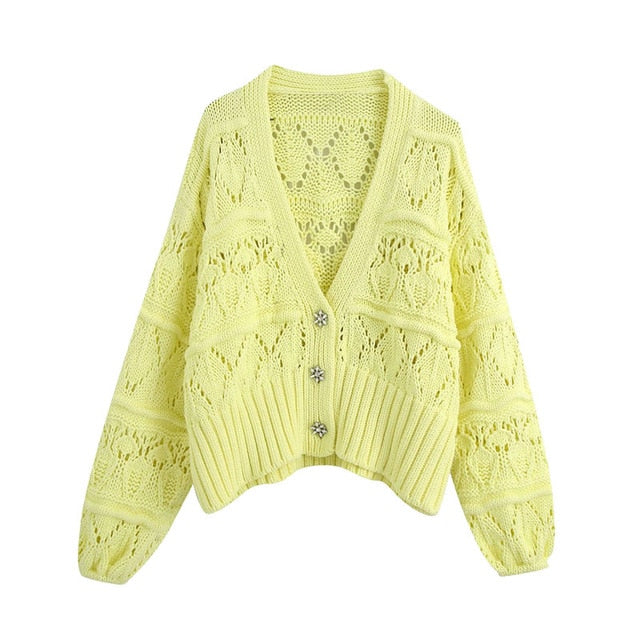 BEJEWELLED BUTTONS CROPPED CARDIGAN