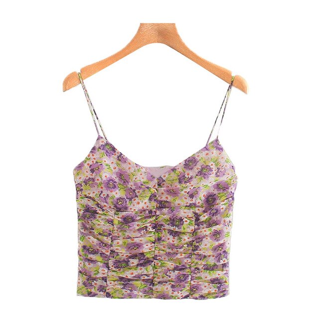 FLORAL PRINT PLEATED CROPPED BLOUSE