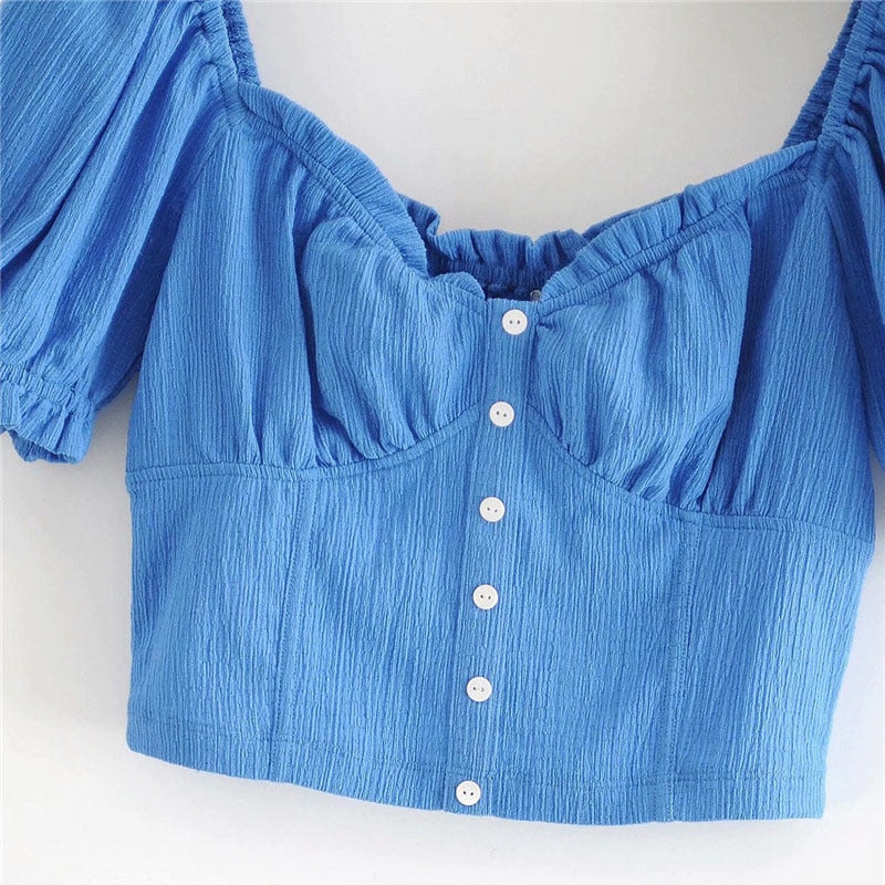 BLUE CROPPED BLOUSE