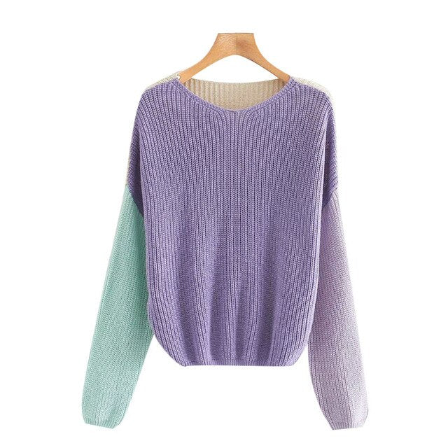 PATCHWORK CROPPED KNITTED SWEATER