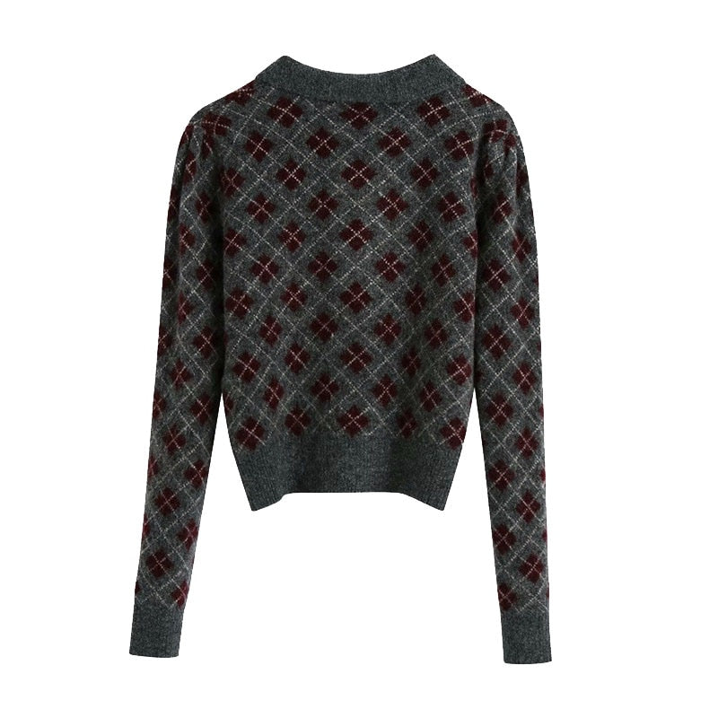 ARGYLE CROPPED KNITTED SWEATER