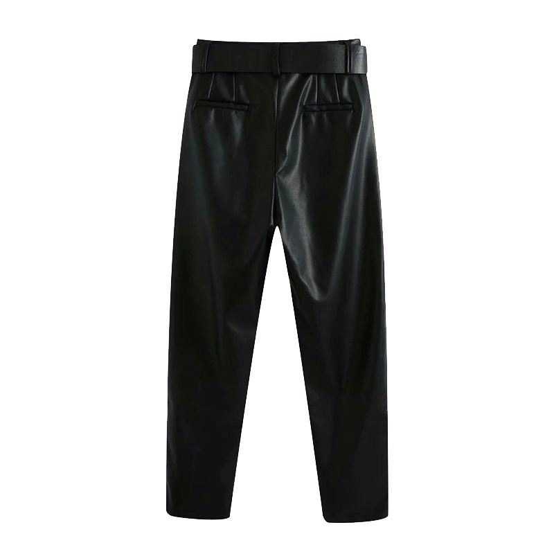 VEGAN LEATHER TROUSERS WITH BELT