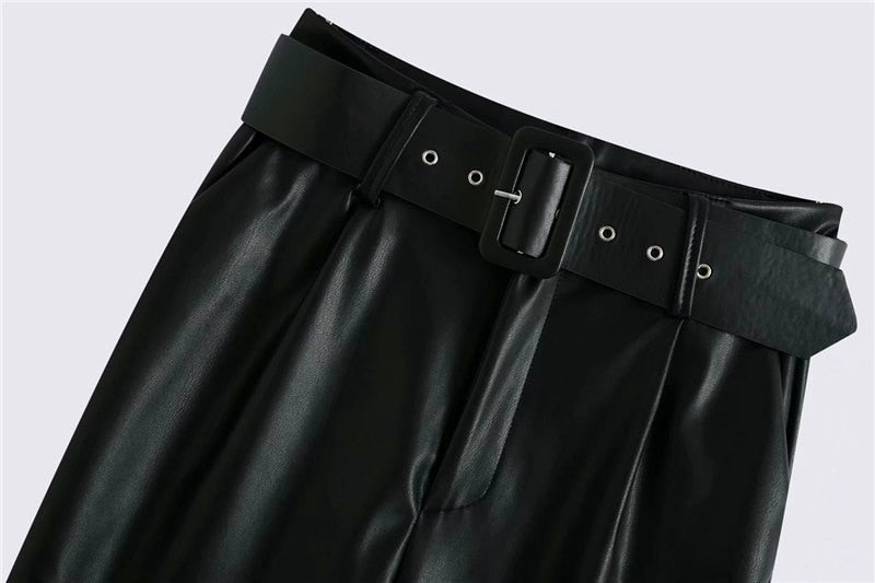VEGAN LEATHER TROUSERS WITH BELT