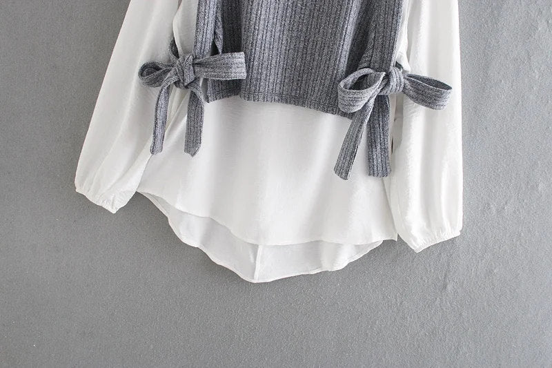 TIED PATCHWORK LOOSE BLOUSE