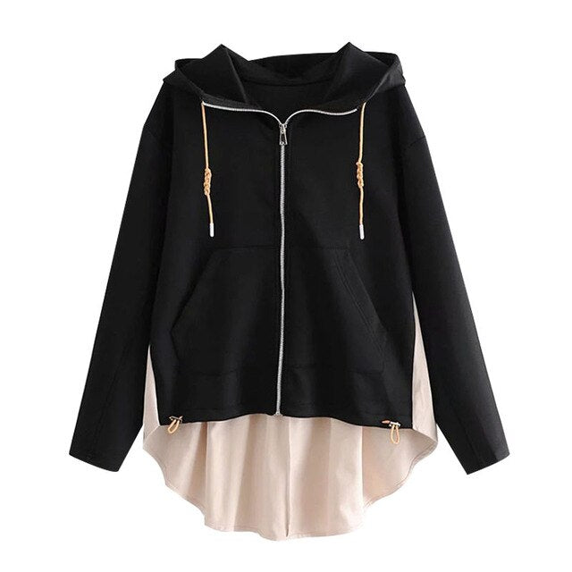 BACK PLEATED PATCHWORK HOODIE