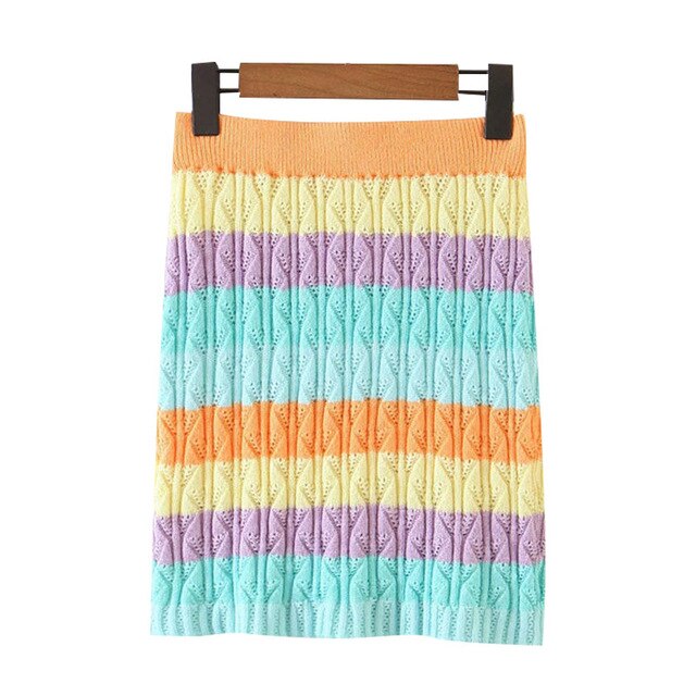COLOR STRIPED KNITTED SWEATER WITH SKIRT