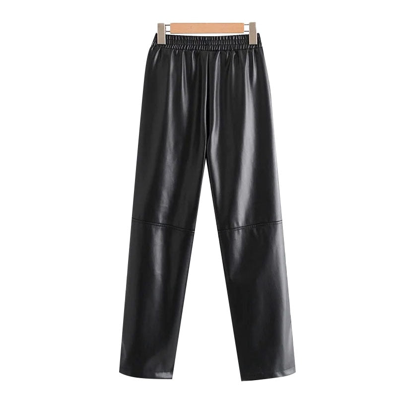 FAUX LEATHER TROUSERS WITH SEAM DETAILS