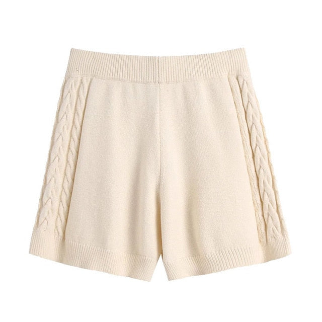 RIBBED TRIMS CABLE-KNIT SHORTS