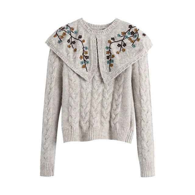 EMBROIDERED CROPPED KNITTED SWEATER