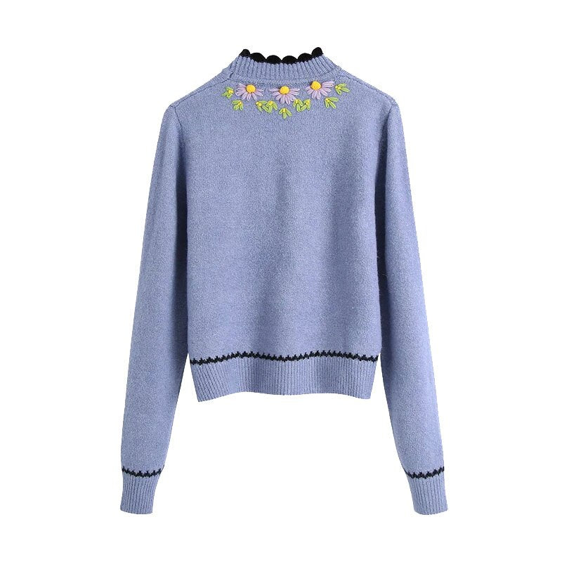 FLORAL EMBROIDERY KNITTED SWEATER