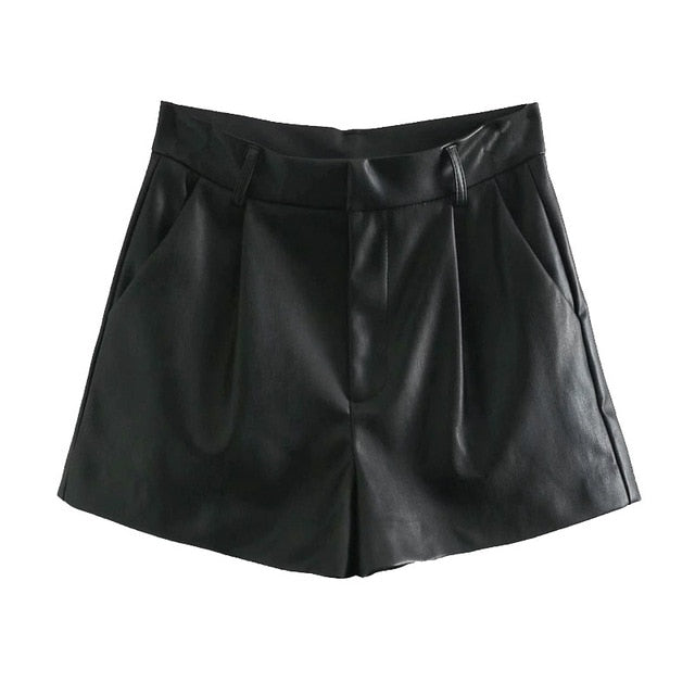 LEATHER PLEATED SHORTS