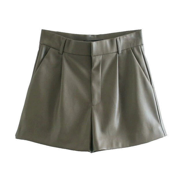 LEATHER PLEATED SHORTS