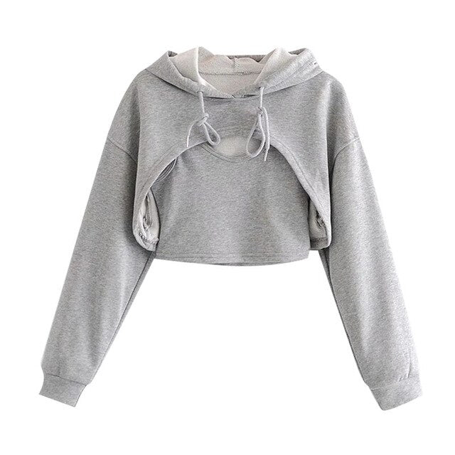 TWO PIECES SET CROPPED HOODIE