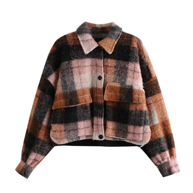 CHECK CROPPED WOOLEN OVERSHIRT