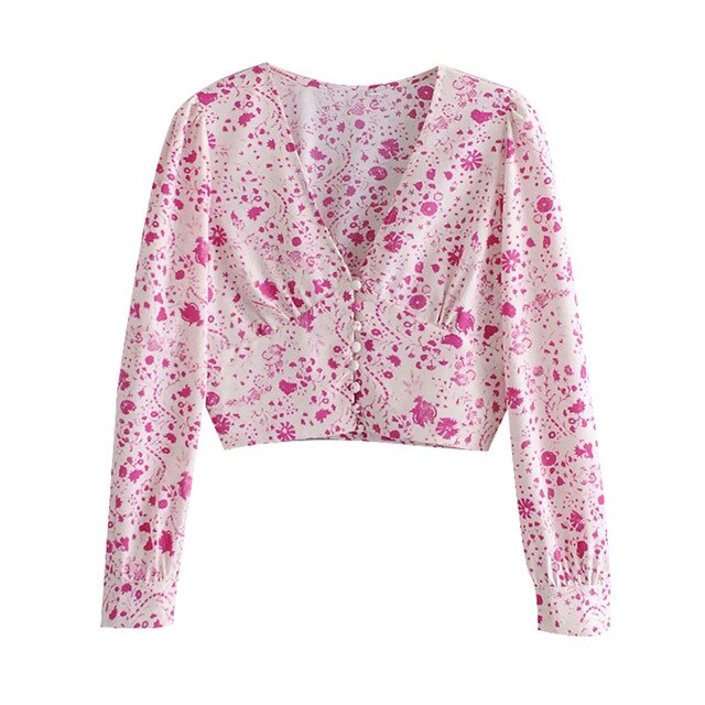 FLORAL PRINT CROPPED BLOUSE
