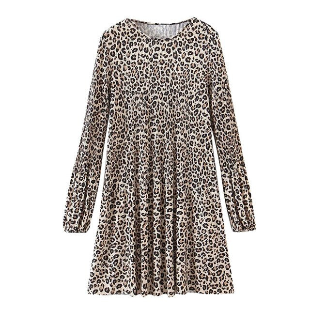 LEOPARD PRINT PLEATED MINI DRESS