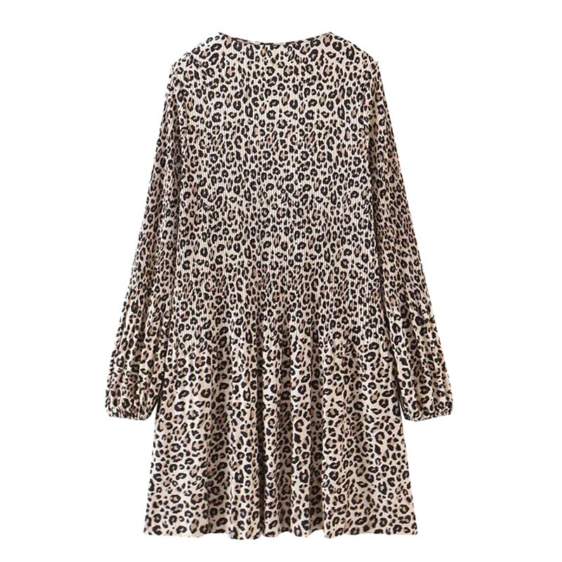 LEOPARD PRINT PLEATED MINI DRESS