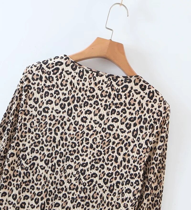 LEOPARD PRINT PLEATED MINI DRESS