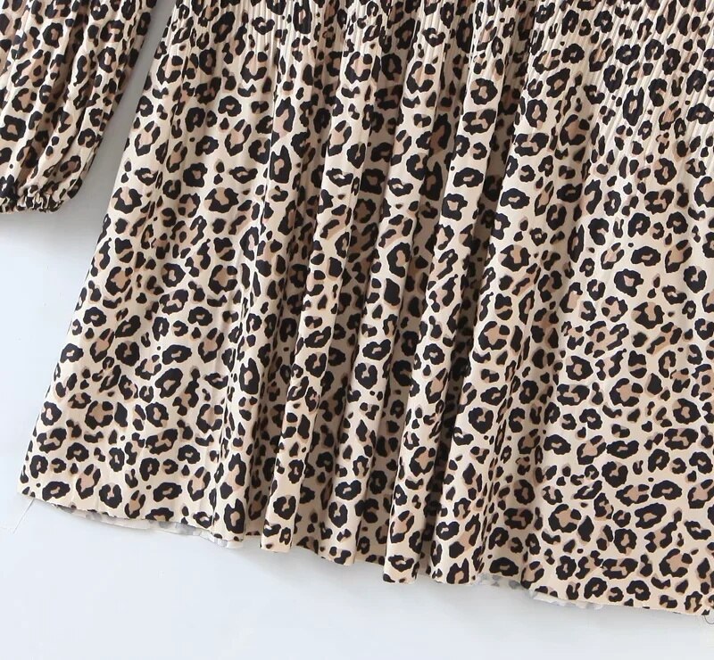 LEOPARD PRINT PLEATED MINI DRESS