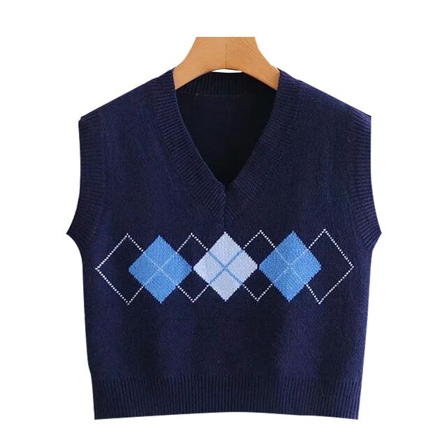 ARGYLE CROPPED KNITTED VEST