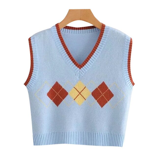 ARGYLE CROPPED KNITTED VEST