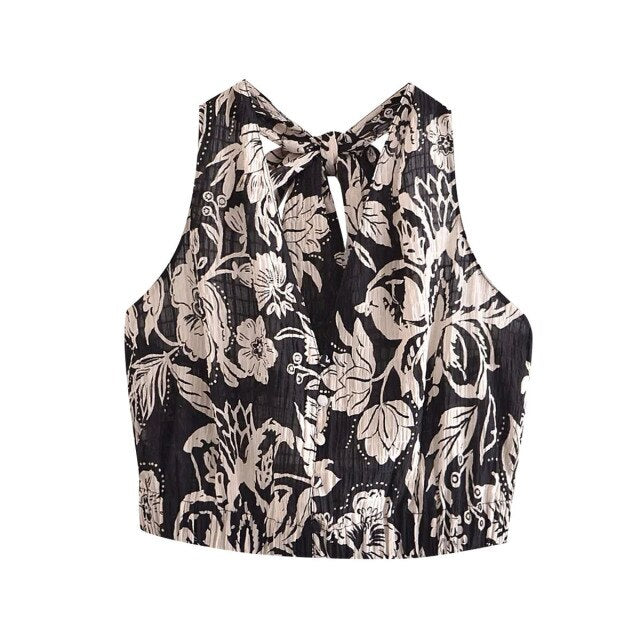 PRINTED TOP WITH KNOTTED BACK