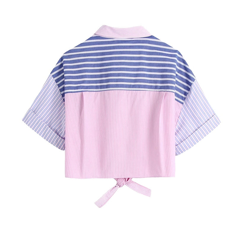 PATCHWORK STRIPPED CROP BLOUSE