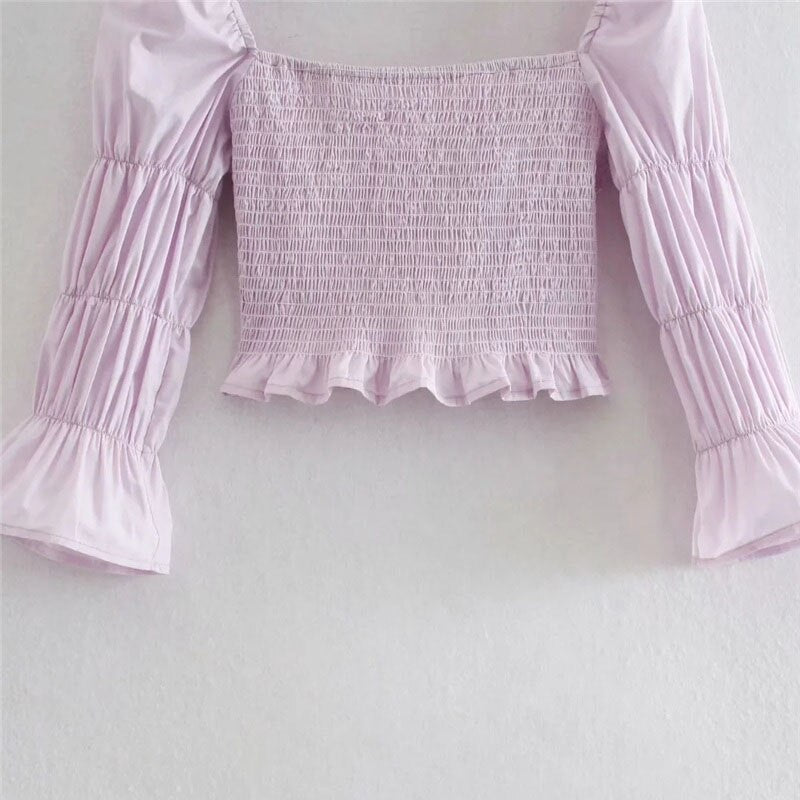 RUFFLED SMOCKED CROPPED TOP