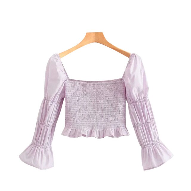 RUFFLED SMOCKED CROPPED TOP