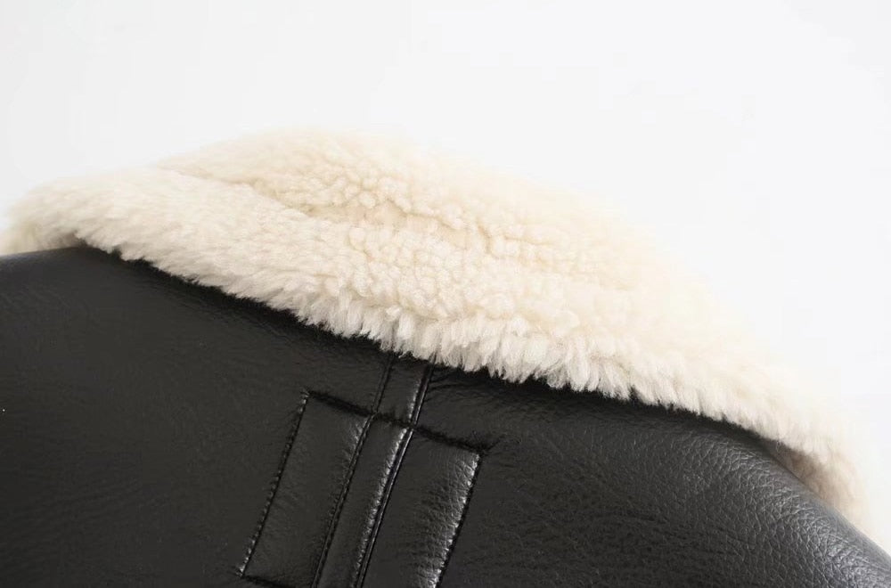 FAUX LEATHER JACKET WITH FAUX SHEARLING