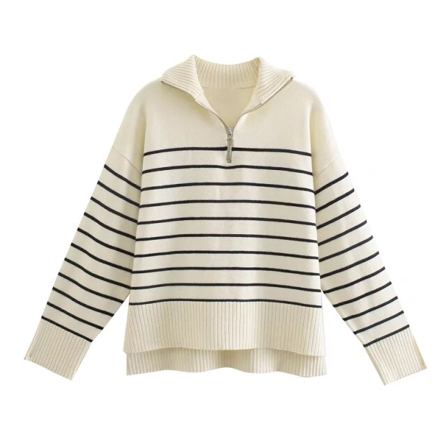 STRIPED ASYMMETRY KNITTED SWEATER