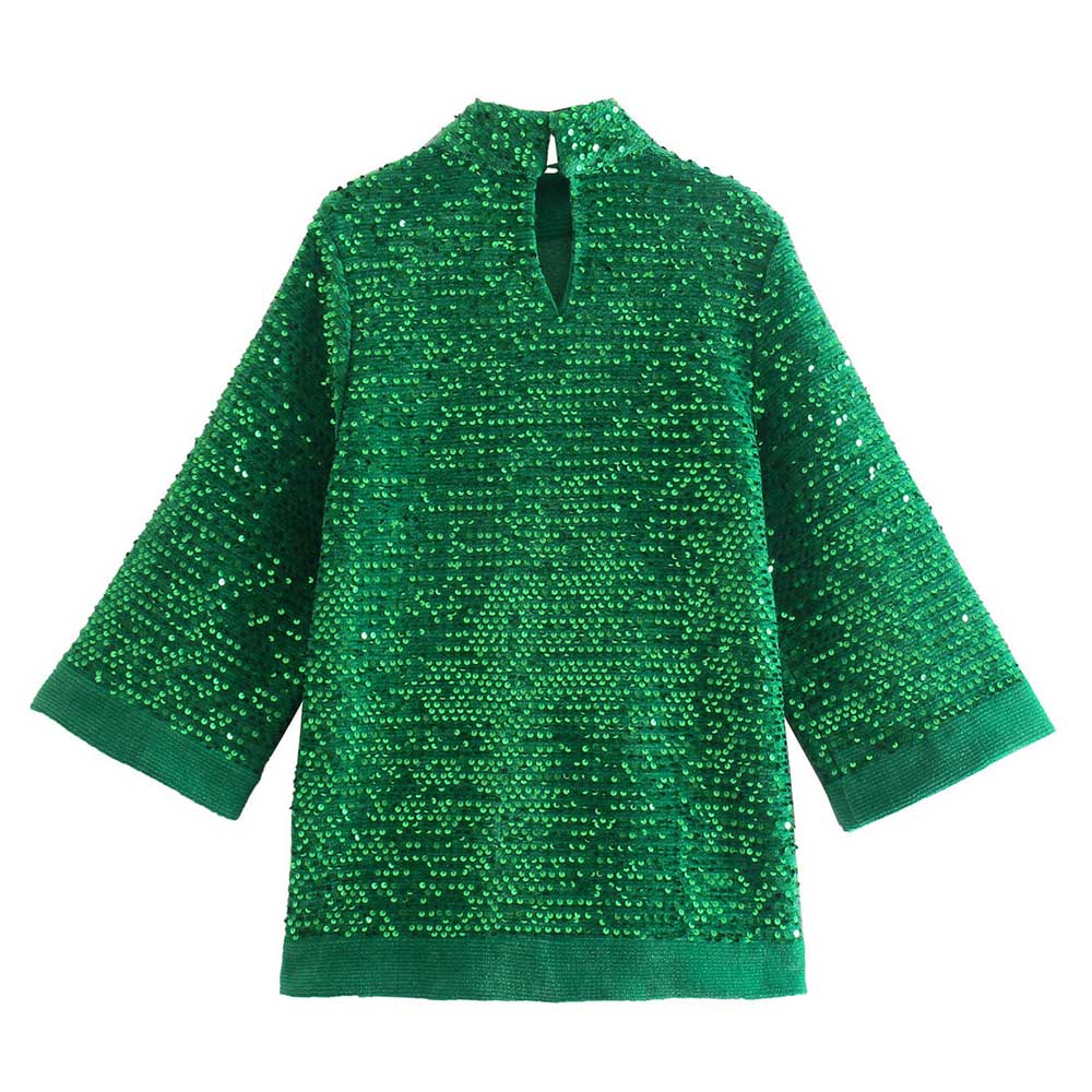SHINY GREEN SEQUIN BLOUSE