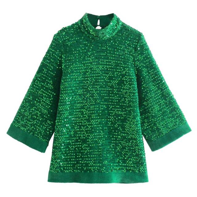 SHINY GREEN SEQUIN BLOUSE