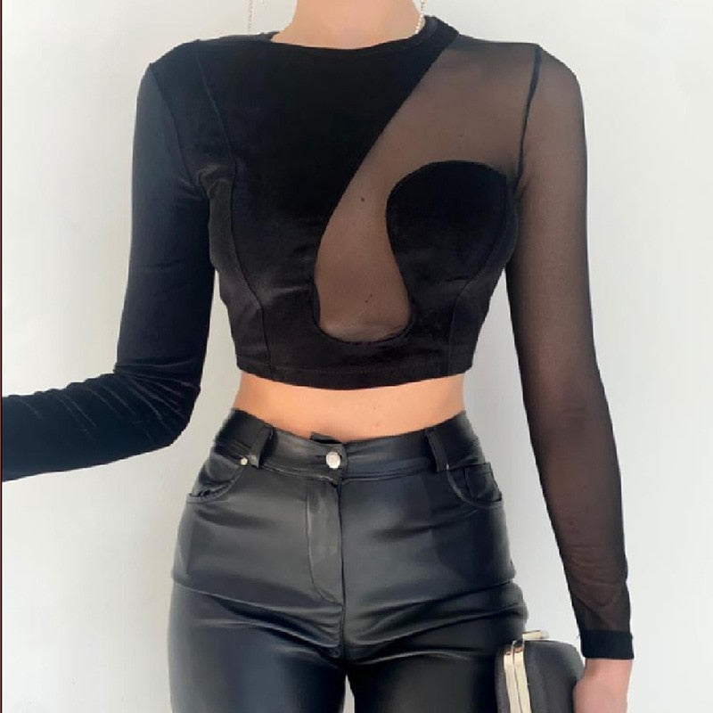 LONG SLEEVE MESH TOP