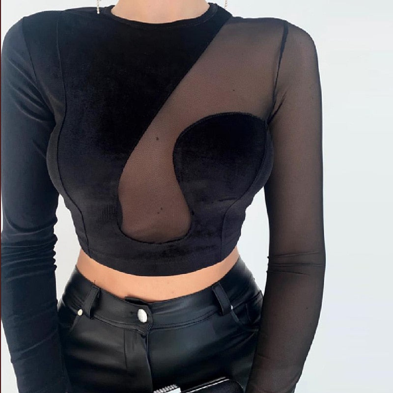 LONG SLEEVE MESH TOP